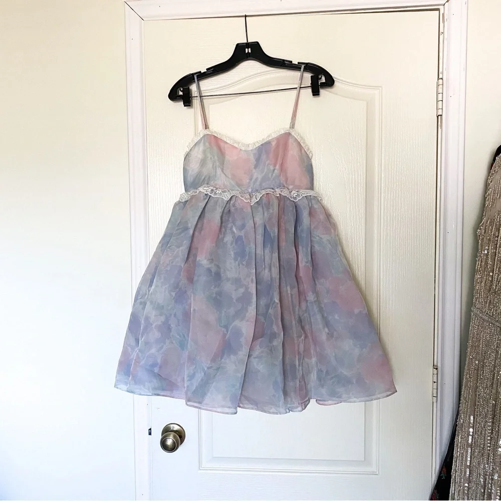 Selkie Dress Rosebud Puff Babydoll Organza Pastel Lace Mini Watercolor S NWT